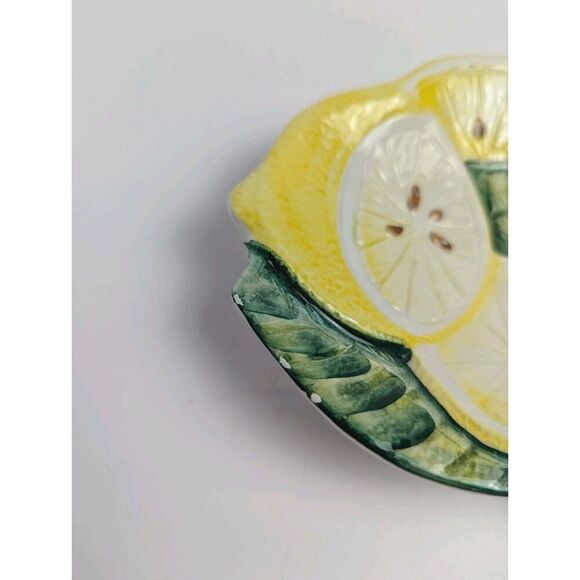 Italian Pottery Embossed Lemon Ceramic Dish Bowl Plate 8” x 5” Spoonrest - Picture 5 of 5